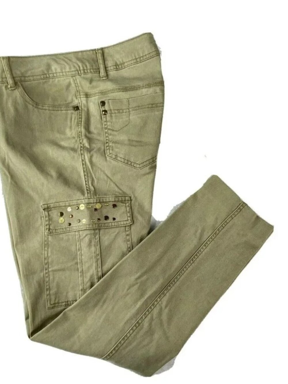 One 5 One 151 Jeans Womens Khaki Pants Studded Side Flap Pockets 32x29 Skinny